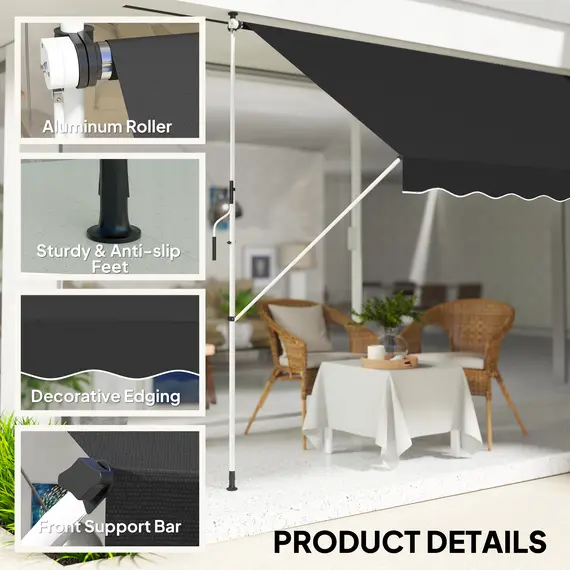 Buy 3x1.5m  Adjustable Outdoor Aluminium Frame Awning Black, 5 image