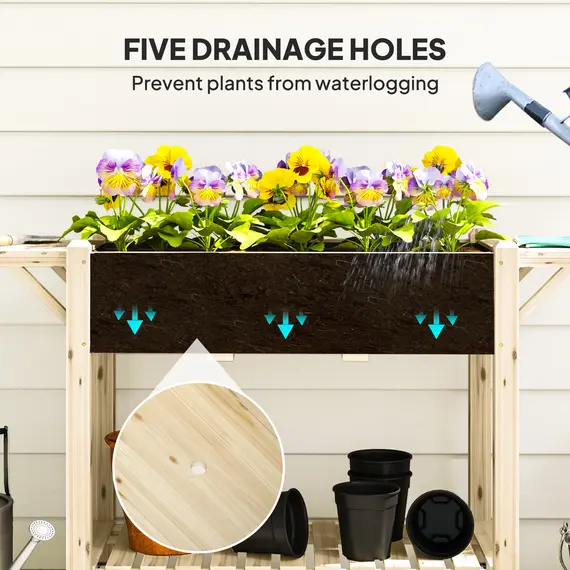 Buy 46 x 94cm Wooden Raised Planter, with Shelves - Natural Finish, 7 image