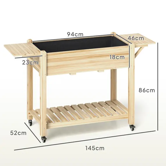 Buy 46 x 94cm Wooden Raised Planter, with Shelves - Natural Finish, 3 image