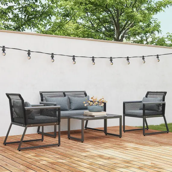 Buy 4 Pieces Rattan Garden Furniture Set - Charcoal Grey, 7 image