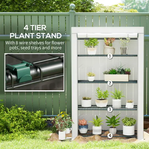 Buy 4 Tier Lean-to Mini Greenhouse with Reinforced PE Cover, Portable Small Greenhouse with Roll-Up Door, Grey Hemmed Edging, 110 x 50 x 171cm, Grey, 5 image