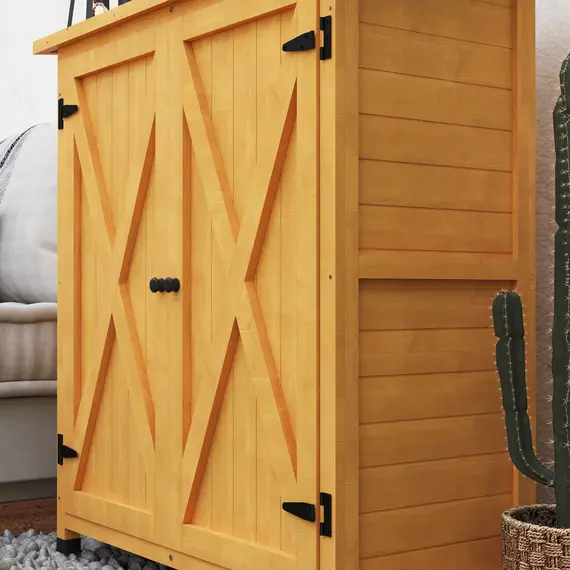 Buy 46.5 x 97cm Compact Wooden Storage Shed - Yellow, 9 image