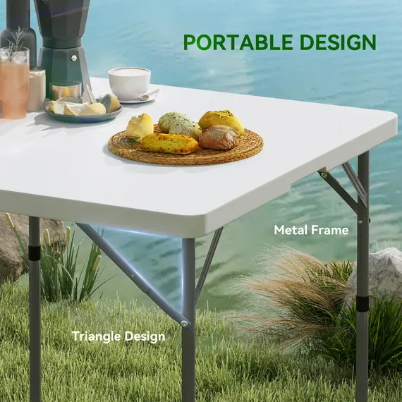 Buy 3ft Folding Camping Table, Heavy Duty Picnic Table with 2 Adjustable Height for Indoor Outdoor Garden, Party, BBQ, White, 5 image