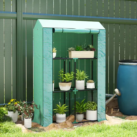 Buy 40 x 100cm Three Shelf Steel Frame Greenhouse - Green, 2 image