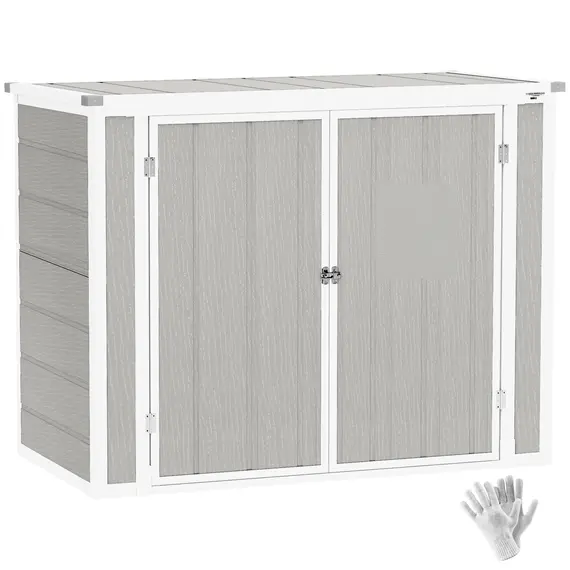 Buy 4.7 x 2.5FT Garden Shed, Lockable Outdoor Storage Shed with Openable Lid, Small Shed for 2 Trash Cans, Tools, Patio, Light Grey
