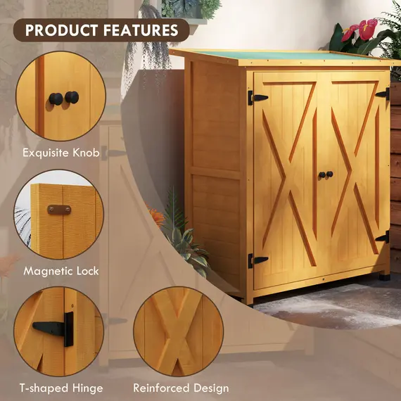 Buy 46.5 x 97cm Compact Wooden Storage Shed - Yellow, 5 image
