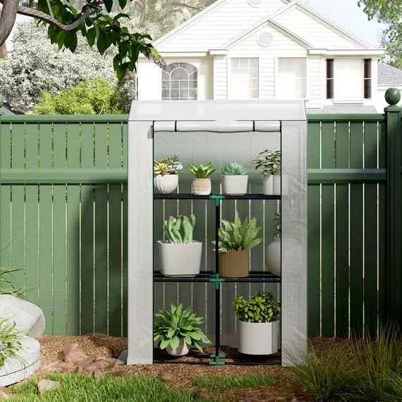 Buy 40 x 100cm Three Shelf Steel Frame Greenhouse - White, 8 image