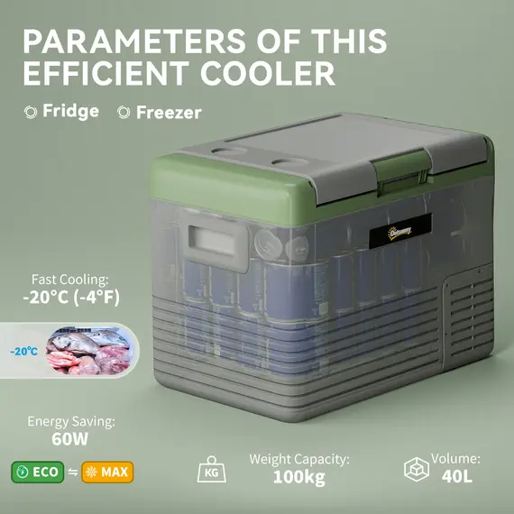 Buy 40L Portable Car Refrigerator - Light Green and Grey, 4 image