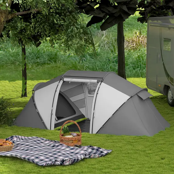 Buy 4-6 Man UV Protection Camping Tent - Charcoal Grey and White, 9 image