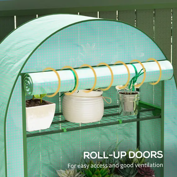 Buy 4 Tier Mini Greenhouse with Reinforced PE Cover, Portable Small Greenhouse with Roll-Up Door, 105 x 45 x 160cm, Green, 6 image