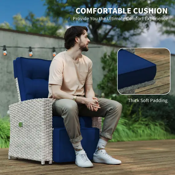 Buy 4 Piece Rattan Garden Furniture Set Outdoor Sofa Sectional Set with Glass Top Table for Poolside, Navy Blue, 5 image