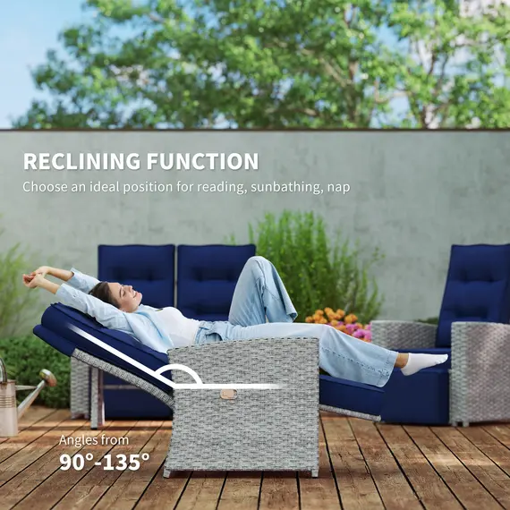 Buy 4 Piece Rattan Garden Furniture Set Outdoor Sofa Sectional Set with Glass Top Table for Poolside, Navy Blue, 6 image