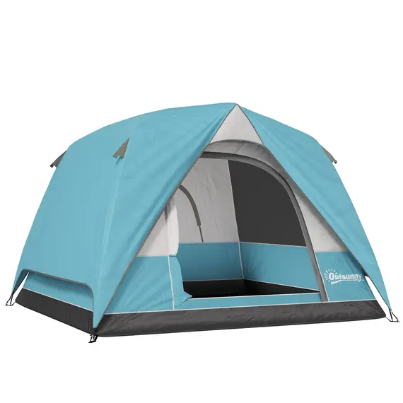 Buy 3-4 Person Camping Tent, Easy Set Up Waterproof Dome Tent with Sewn-in Groundsheet, Mesh Windows, Pocket and Hook for Camping, Hiking, Backpacking, Navy Blue and Light Blue