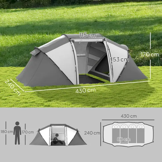 Buy 4-6 Man UV Protection Camping Tent - Charcoal Grey and White, 3 image