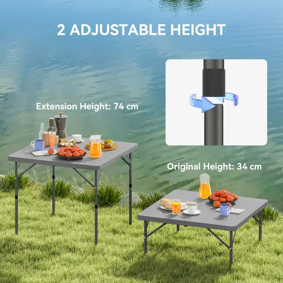 Buy 3ft Folding Camping Table, Heavy Duty Picnic Table with 2 Adjustable Height for Indoor Outdoor Garden, Party, BBQ, Dark Grey, 6 image