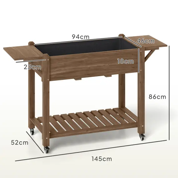 Buy 46 x 94cm Wooden Raised Planter, with Shelves - Carbonised, 3 image