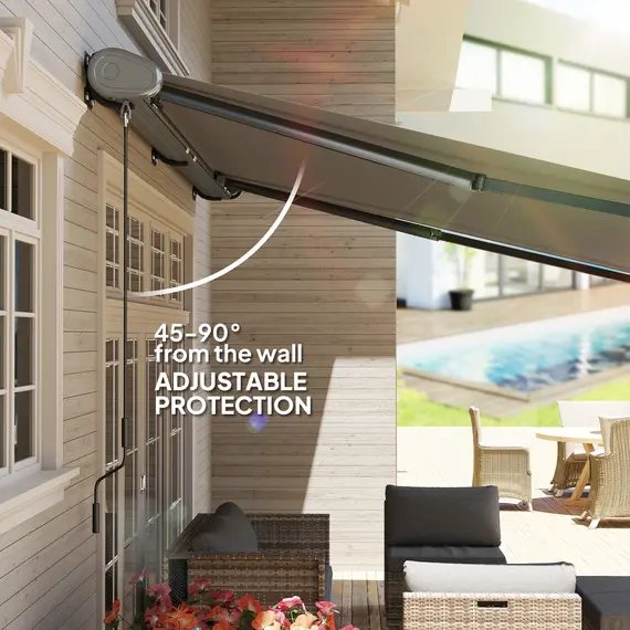 Buy 4 x 3(m) Full Cassette Electric Awning with Remote Controller, Aluminium Frame DIY Retractable Garden Awning, UPF50+ Sun Shade Canopy for Deck Door Window, Light Grey, 7 image