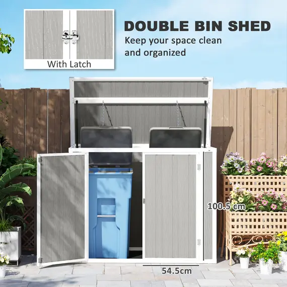 Buy 4.7 x 2.5FT Garden Shed, Lockable Outdoor Storage Shed with Openable Lid, Small Shed for 2 Trash Cans, Tools, Patio, Light Grey, 6 image