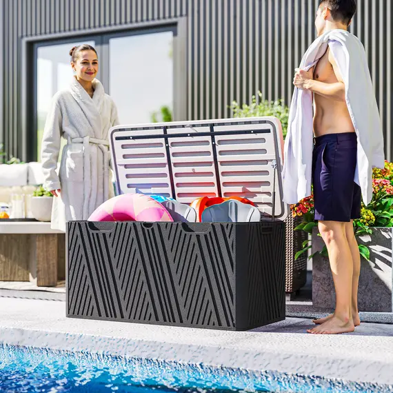 Buy 380L Waterproof Outdoor Storage Box, with Lockable Lid - Black, 8 image