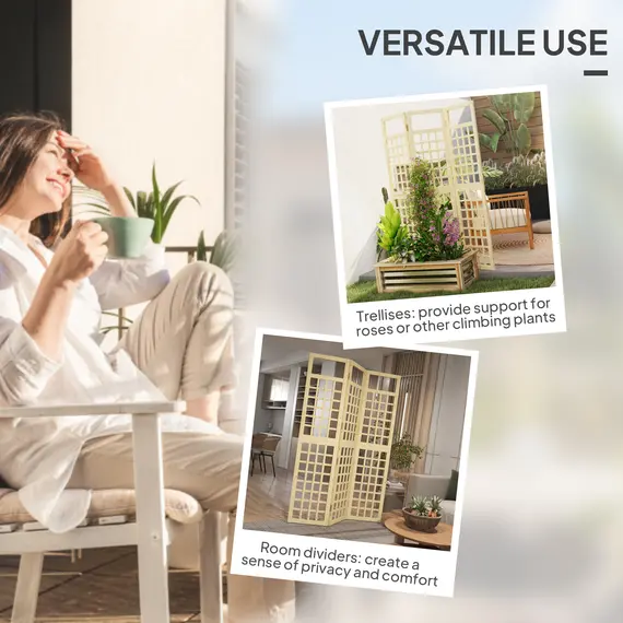 Buy 3-Panel Garden Privacy Screen, Freestanding Foldable Wooden Outdoor Divider/Trellis, Decorative Privacy Screen for Garden Patio Pool, 120 x 170 cm, Natural Wood Finish, 4 image