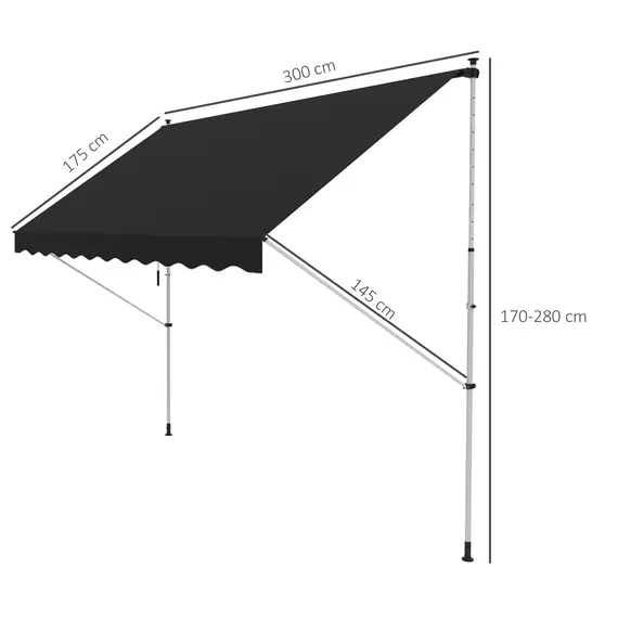 Buy 3x1.5m  Adjustable Outdoor Aluminium Frame Awning Black, 3 image