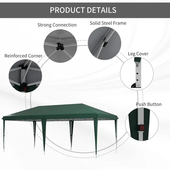 Buy 6 x 3 m Pop-Up Steel Frame Gazebo - Green, 5 image