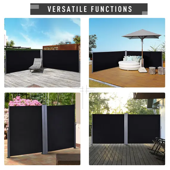 Buy 600 x 180 cm (HxL) Retractable Awning Double Canopy Side Privacy Protection Sun Shade Side Blind w/ Steel Frame Versatile Use In Garden Patio - Black, 7 image