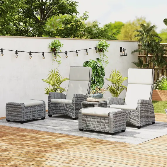 Buy 5-Piece Rattan Garden Furniture Set with Cushions - Grey, 9 image