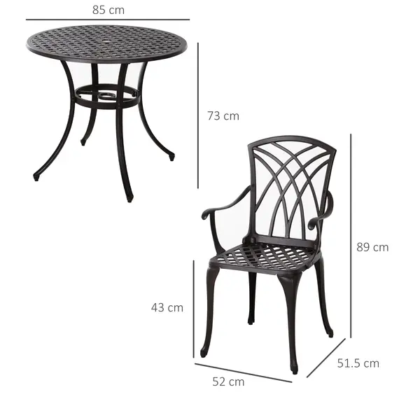 Buy 5 Pieces Garden Dining Set for 4, Cast Aluminium Outdoor Dining Set with 4 Armchairs and Round Dining Table with Parasol Hole, Garden Furniture Set, Brown, 3 image