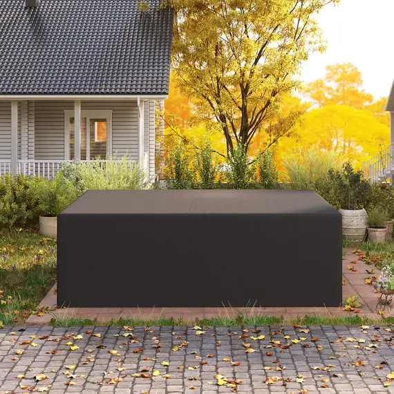 Buy 600D Oxford Outdoor Garden Furniture Sofa Set Cover, Waterproof Anti-UV Rattan Sun Lounger Protection Protector Cover, 275L x 205W x 90Hcm, Black, 9 image