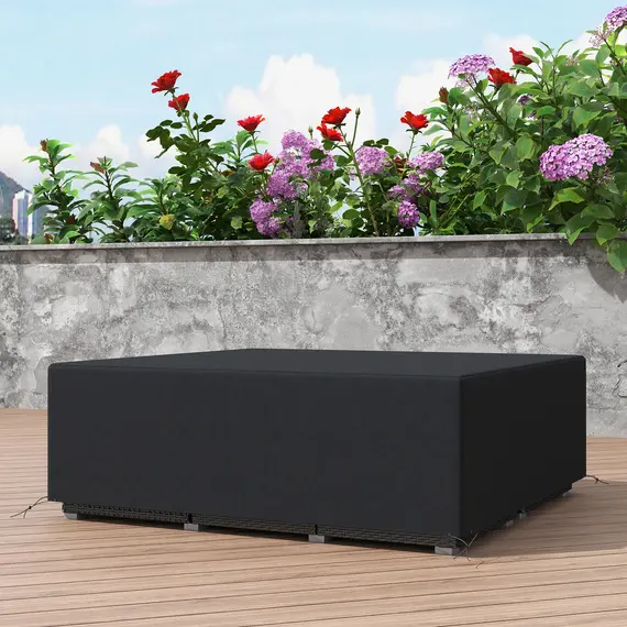 Buy 600D Oxford Outdoor Garden Furniture Sofa Set Cover, Waterproof Anti-UV Rattan Sun Lounger Protection Protector Cover, 225L x 210W x 70Hcm, Black, 7 image