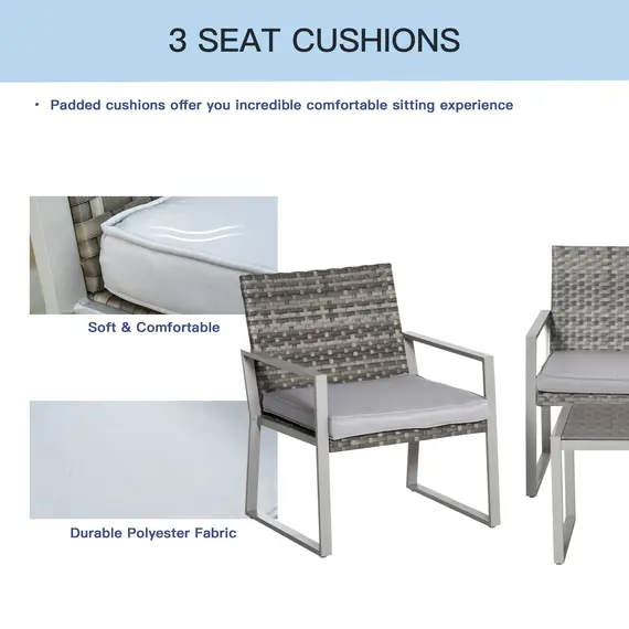 Buy 4PC Rattan Garden Furniture Set 2 Single Sofa Arm Chairs 1 Bench with Cushions & Coffee Table Patio Backyard Wicker Weave, 6 image