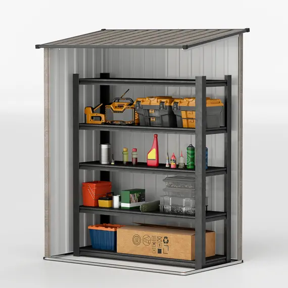 Buy 5ft x 3ft Metal Garden Storage Shed, Outdoor Tool Shed with Sloped Roof, Lockable Door for Tools, Equipment, Light Grey, 9 image