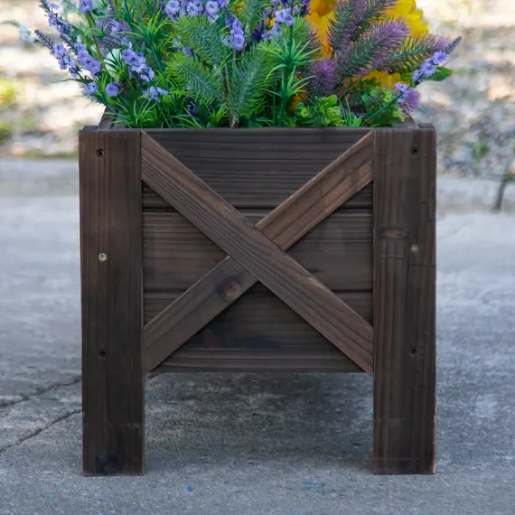 Buy 58L Garden Raised Bed Planter Grow Containers for Outdoor Patio Plant Flower Vegetable Pot Fir Wood, 100 x 36.5 x 36 cm, Carbonized Colour, 7 image