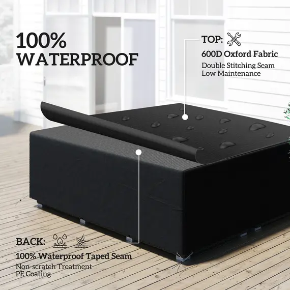 Buy 600D Oxford Outdoor Garden Furniture Sofa Set Cover, Waterproof Anti-UV Rattan Sun Lounger Protection Protector Cover, 225L x 210W x 70Hcm, Black, 5 image