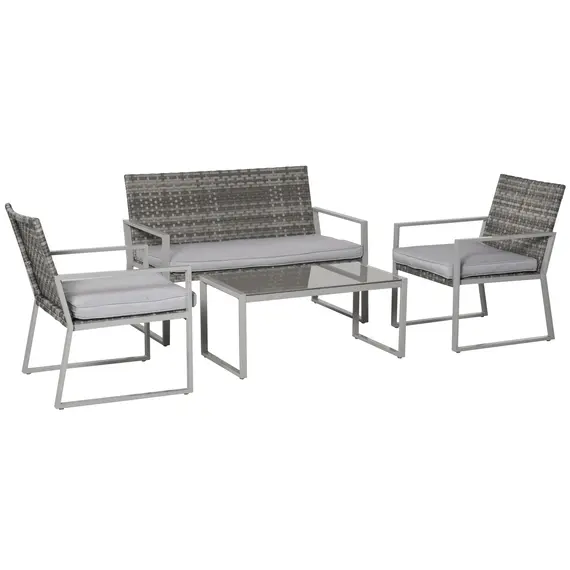 Buy 4PC Rattan Garden Furniture Set 2 Single Sofa Arm Chairs 1 Bench with Cushions & Coffee Table Patio Backyard Wicker Weave