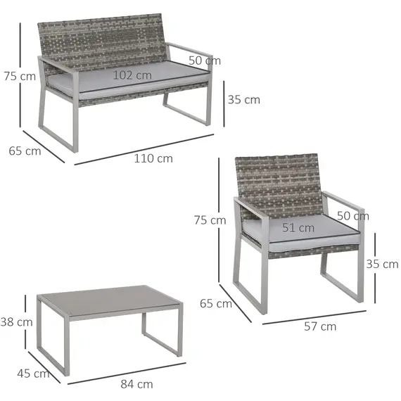 Buy 4PC Rattan Garden Furniture Set 2 Single Sofa Arm Chairs 1 Bench with Cushions & Coffee Table Patio Backyard Wicker Weave, 3 image