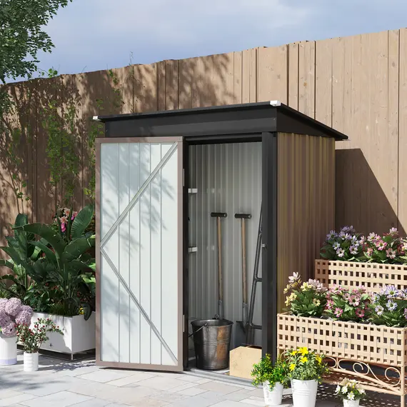 Buy 5 x 3ft Corrugated Steel Storage Shed, with Lock - Brown, 2 image