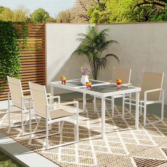 Buy 5 Piece Garden Furniture Set with 4 Armchairs and Tempered Glass Table Top, for Deck, Balcony, 8 image