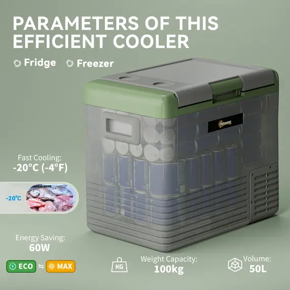 Buy 50L Portable Car Refrigerator - Light Green and Grey, 4 image