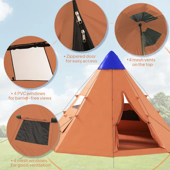 Buy 6 Men Tipi Tent with Carry Bag - Orange, 5 image