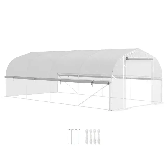 Buy 6 x 3 x 2m Walk-in Polytunnel Greenhouse, Zipped Roll Up Sidewalls, Mesh Door, 8 Mesh Windows, Tunnel Warm House Tent with PE Cover, Complimentary Plant Labels and Gloves, White