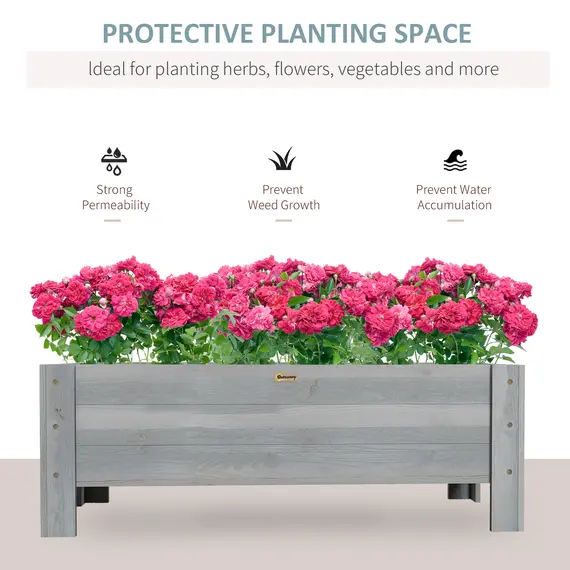 Buy 58L Garden Raised Bed Planter Grow Containers for Outdoor Patio Plant Flower Vegetable Pot Fir Wood, 100 x 36.5 x 36 cm, Grey, 4 image