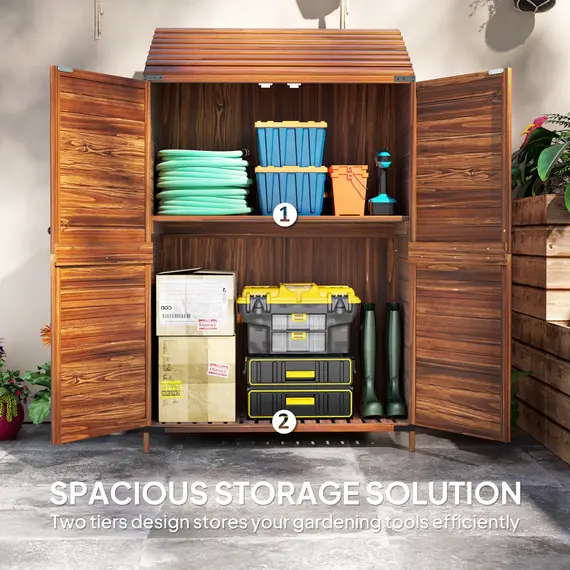 Buy 59 x 103.5 cm Two-Tier Wooden Garden Shed - Brown, 4 image
