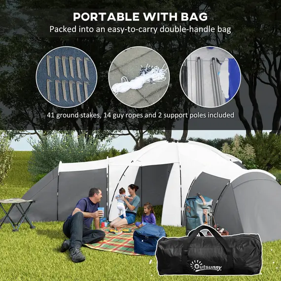 Buy 6-9 Man Tent with Bedrooms and Living Room, Accessories Included, Dark Grey, 7 image