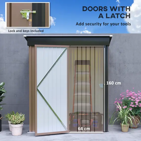 Buy 5 x 3ft Corrugated Steel Storage Shed, with Lock - Brown, 7 image