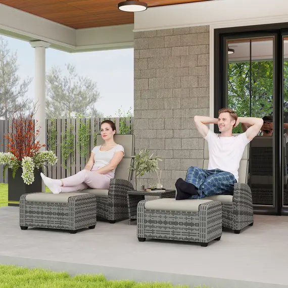 Buy 5-Piece Rattan Garden Furniture Set with Cushions - Grey, 2 image
