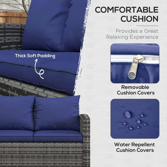 Buy 6 Pieces Rattan Garden Furniture Set, 7 Seater Wicker Outdoor Furniture Set with Storage Tea Table & Side Table, Sectional Garden Sofa Set with Cushions, Navy Blue, 5 image
