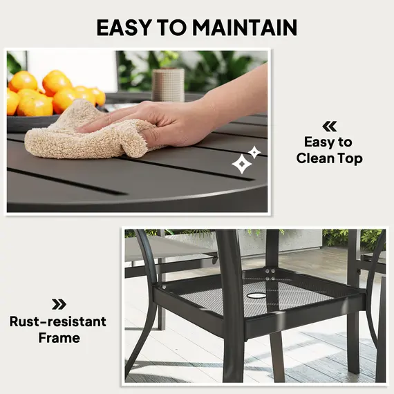 Buy 5 Piece Garden Furniture Set, Garden Dining Set with Round Table and 4 Stackable Chairs, Steel Frame, for Outdoor, Patio, Terraces, Dark Grey, 7 image