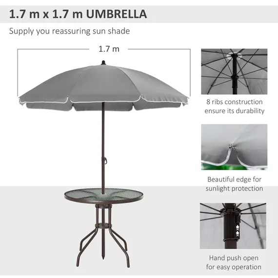 Buy 6 Piece Garden Dining Set with Umbrella, Outdoor Dining Sets with Parasol, 4 Folding Dining Chairs & Round Tempered Glass Table, Grey, 6 image